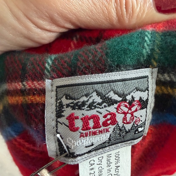 TNA NWT red tartan plaid scarf with fringe. Iconic ARTITZIA accessory for Winter - Picture 3 of 12